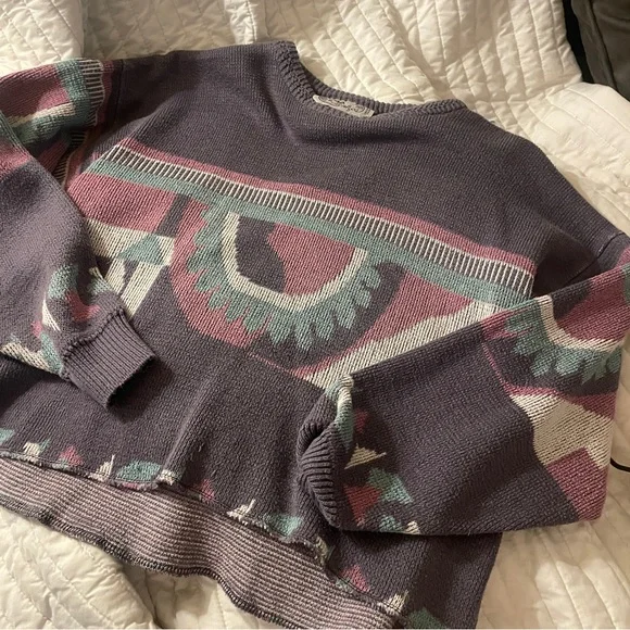Urban Outfitters Cropped Purple and Pink Patterned Sweater - Picture 2 of 4